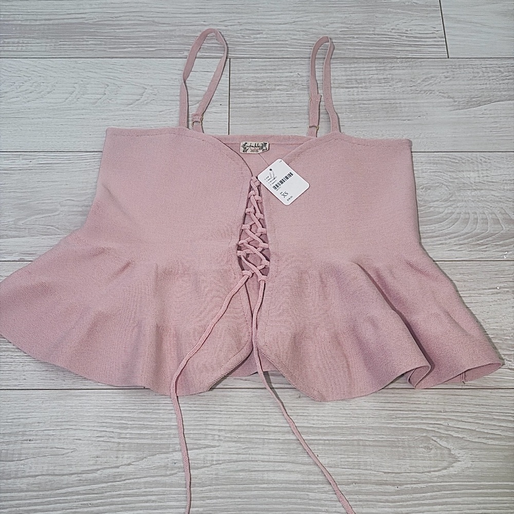 Free People Blush Lace-Up Camisole